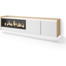 Skraut home Mueble tv efecto madera blanco roble 212x35x50cm chimenea efecto fuego