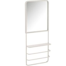 J-line Porta toallas con espejo y estante de metal blanco de 40x13x100 cm