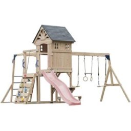 Axi Parque infantil de madera con 2 columpios - tobogán rosa pastel