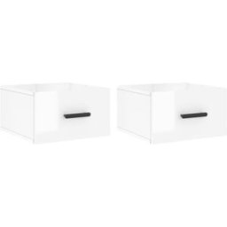 Maison Chic Juego de 2 mesitas de noche de pared madera blanco brillo 35x35x20 cm