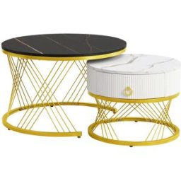 OKWISH Conjunto de 2 mesas de centro negras de mdf anidables 70x70x45 cm