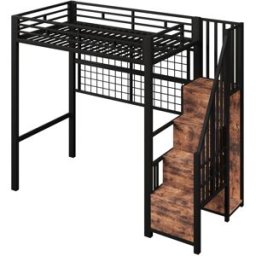 ComfortXL Cama alta infantil 90x200 cm con armario y LED negra