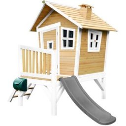 Axi Casita infantil con tobogán gris, de madera fsc, marrón/blanca