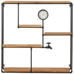 Maisons du Monde Estantería de hierro forjado negro y madera de pino con reloj
