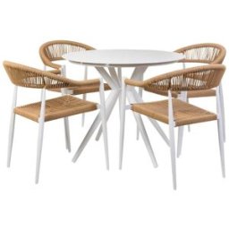 Wanderlust deco Conjunto de mesa y 4 sillas beige, mesa:d90x75.silla(4):56x60x78