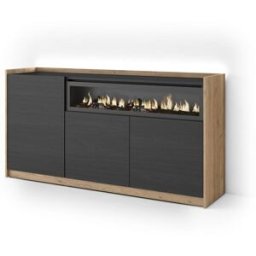 Skraut home Aparador efecto madera negro y roble 156x37x80cm chimenea efecto fuego