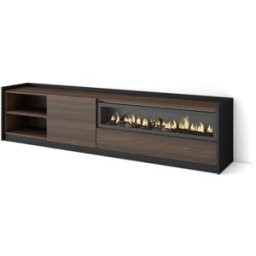Skraut home Mueble tv efecto madera roble oscuro y negro 208 chimenea efecto fuego
