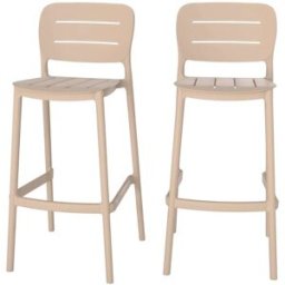 Maison Pavane Conjunto de 2 sillas de bar de jardín de 75 cm en plástico beige