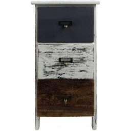 Mobili Rebecca Mesita de noche vintage con 3 cajones en madera blanco, marrón y gris