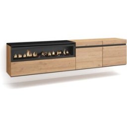 Skraut home Mueble tv efecto madera roble y negro 200x35x45 chimenea efecto fuego