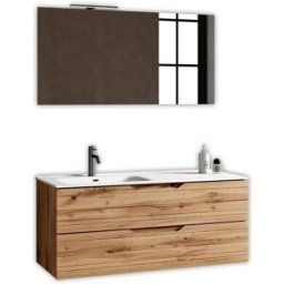 AQA DESIGN Mueble de baño con espejo lavabo izquierda 4 piezas en mdf roble nudos