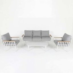 Kactus Republic Conjunto de jardín en aluminio y madera de teca color blanco