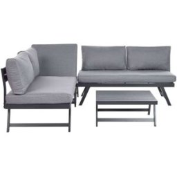 Beliani Conjunto esquinero de jardín 5 plazas metal gris