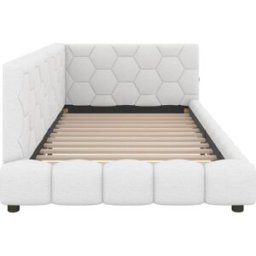 MODFU Cama infantil imitación lana blanca 90x200 cm con usb y tipo-c