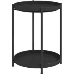 OKWISH Mesa auxiliar negra de acero con 2 estantes 44x44x56 cm