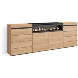 Skraut home Cómoda efecto madera roble 214x35x75cm chimenea efecto fuego