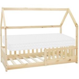 ML-Design Cama infantil casa 80x160cm color natural con colchón de espuma fría