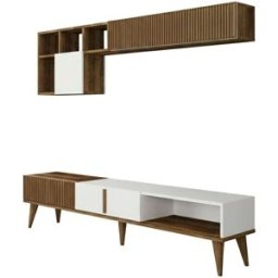 Dmora Pared equipada efecto madera nogal, blanco 180x35 cm