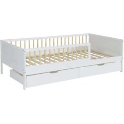 sweeek Cama nido infantil 190cm pino natura con somier de láminas y cajones,