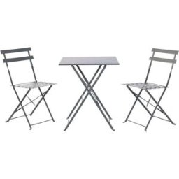 NIYLO Conjunto de mesa y sillas de jardín de acero gris 2 plazas