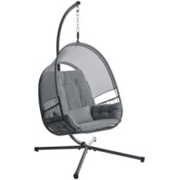 Beliani Sillón colgante con soporte tela gris oscuro