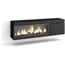 Skraut home Mueble tv efecto madera negro 158x35x45cm chimenea efecto fuego