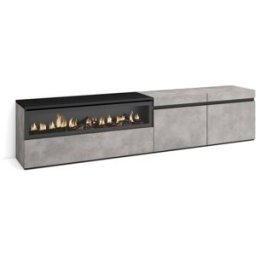 Skraut home Mueble tv efecto madera cemento 200x35x45cm chimenea efecto fuego