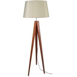 Tosel Lámpara de pie trípode madera escuro pantalla beige