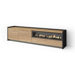 Skraut home Mueble tv efecto madera roble negro 207x37x50cm chimenea efecto fuego