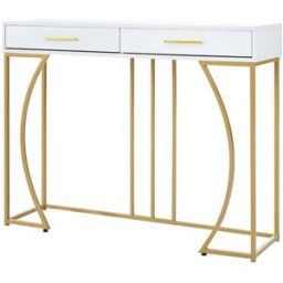 Urban Meuble Mesa consola blanca y estructura dorada con 2 cajones