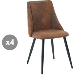 Meubles Cosy Juego de 4 sillas de gamuza con cojín y patas metálicas, marrón