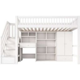 OKWISH Cama infantil blanca de madera maciza con escritorio 90x200 cm