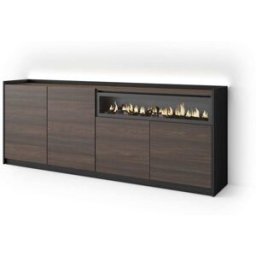 Skraut home Aparador efecto madera roble y negro 207x37x80cm chimenea efecto fuego