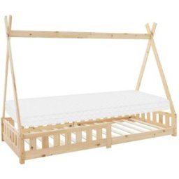 ML-Design Cama infantil tipi 90x200cm natural con colchón, anticaída y somier