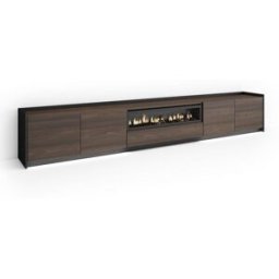 Skraut home Mueble tv efecto madera roble negro 310x37x50cm chimenea efecto fuego