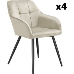 Tectake 4 sillas de comedor, efecto terciopelo, 58 x 62 x 82 cm crema/negro