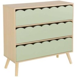 sweeek Cómoda infantil efecto madera con patas de pino, 3 cajones, verde