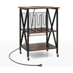 Giantex Soporte para tocadiscos con 2 enchufes 2 USB 1 tipo-C 52x45x75cm