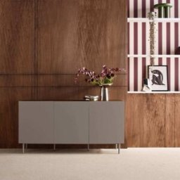 sweeek Aparador de metal y decoración de madera 3 puertas, 150cm, gris