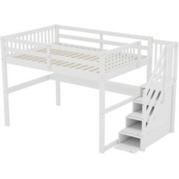 ComfortXL Cama alta infantil 140x200 cm con escritorio blanca