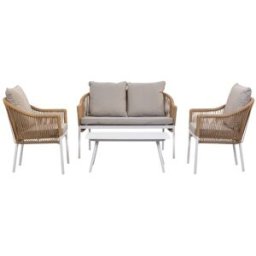 Wanderlust deco Mesa, sofa y 2 sillones beige 90x50x40, 58x65x84, 117x65x84