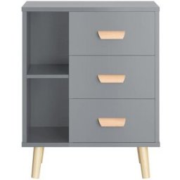 SoBuy Mesa auxiliar mesita de noche con 3 cajones mdf gris
