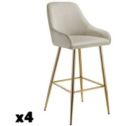 Tectake Set de 4 taburetes altos de terciopelo, 48,5x57x108 cm, crema/oro