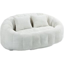 Urban Meuble Sofá ovalado en tela bouclé color blanco hueso con cojines