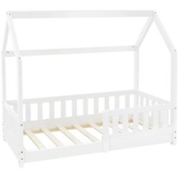 ML-Design Cama infantil tipi 70x140 cm color blanco con anticaída y somier
