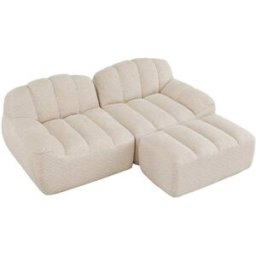 Urban Meuble Sofá modular 2 plazas, tejido polar con puf, beige blanco