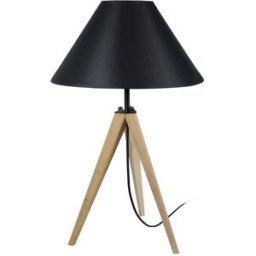 Tosel Lámpara de mesa madera natural pantalla negro
