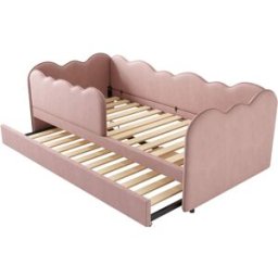 MODFU Cama infantil con cama extraíble de terciopelo 90x190 cm, rosa