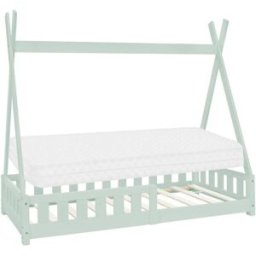 ML-Design Cama infantil tipi 80x160cm menta con colchón de espuma y protección