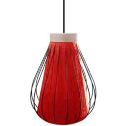 Tosel Suspensión metal y madera natural pantalla hilo rojo
